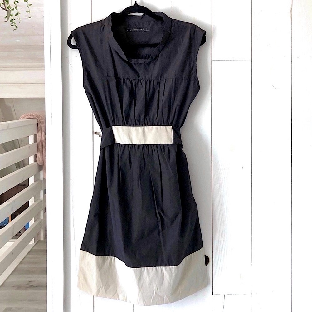 Zara Black Beige Mock Neckline Sleeveless Dress Size Medium